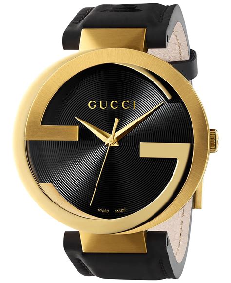 Gucci Watch, Unisex Swiss Interlocking Black Leather Strap 